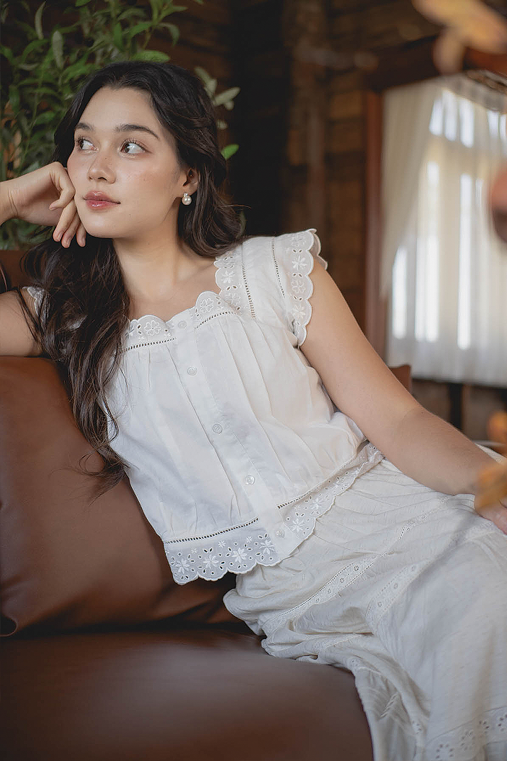Clover Broderie Square Blouse (White)