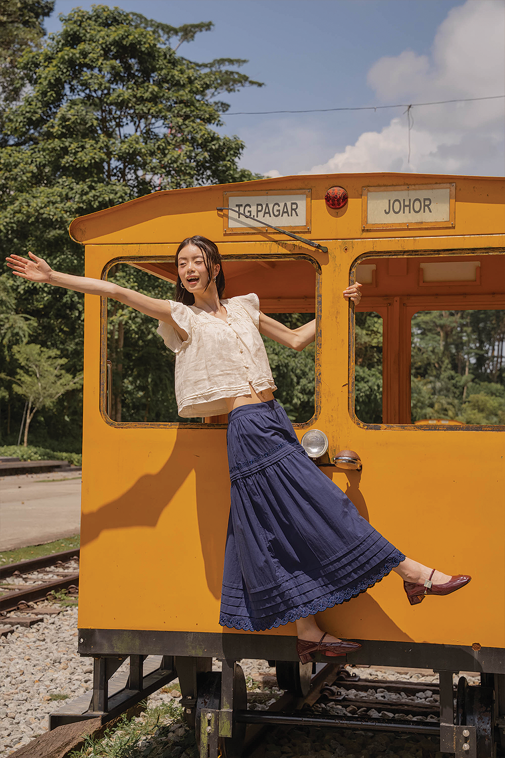 Clover Broderie Maxi Skirt (Navy)