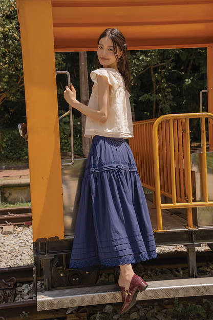 Clover Broderie Maxi Skirt (Navy)