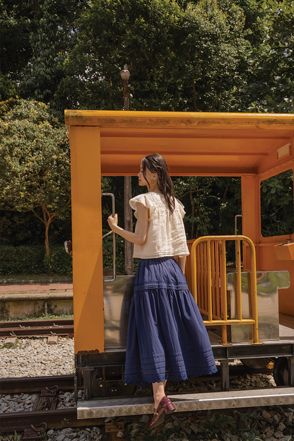 Clover Broderie Maxi Skirt (Navy)