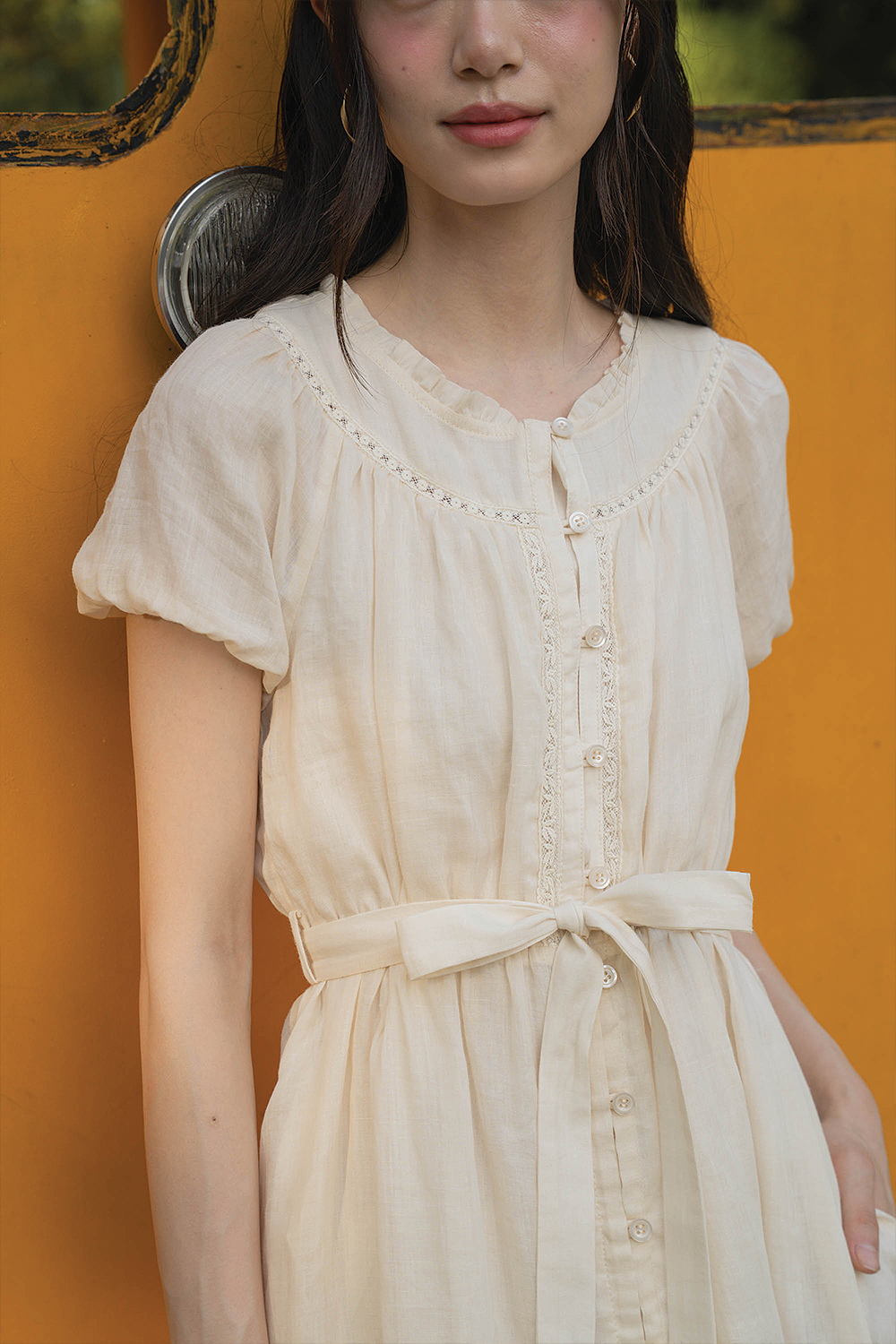 Floret Button Down Dress (Soft Oat)