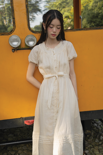 Floret Button Down Dress (Soft Oat)