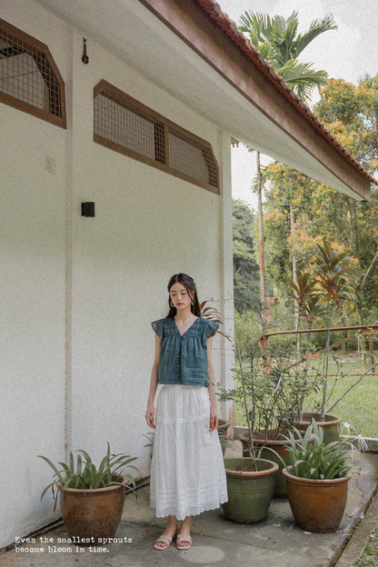 Floret Flutter Blouse (Midnight Teal)