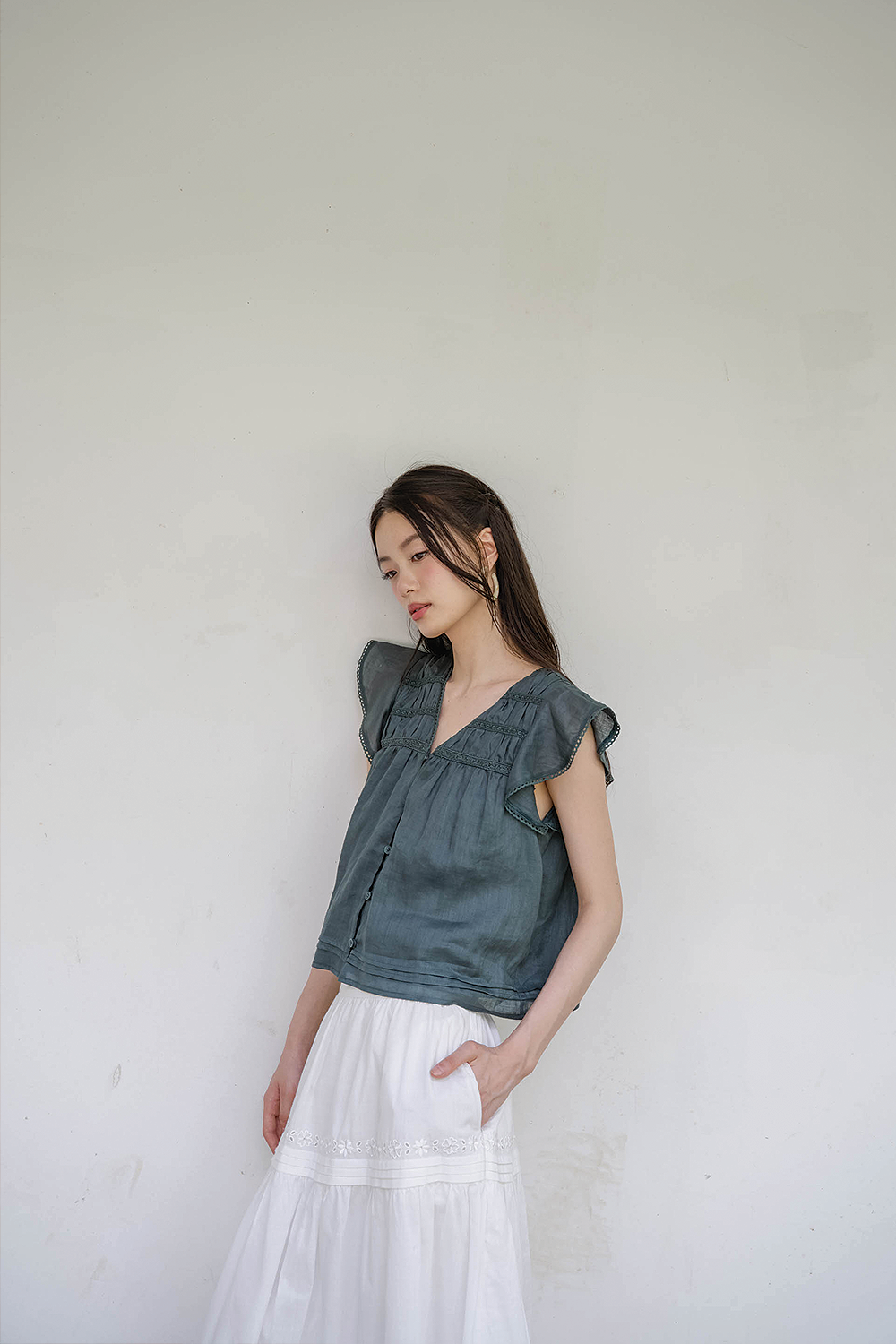 Floret Flutter Blouse (Midnight Teal)