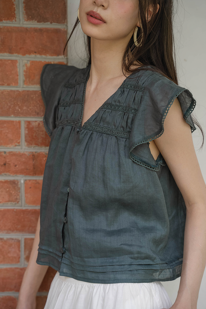 Floret Flutter Blouse (Midnight Teal)
