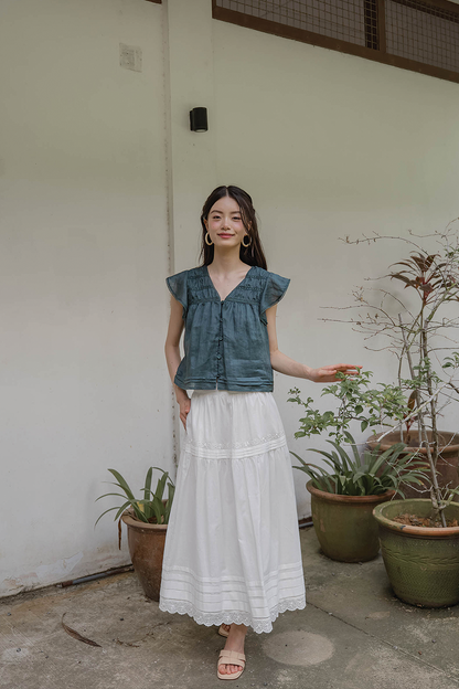 Floret Flutter Blouse (Midnight Teal)