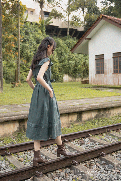 Floret Flutter Dress (Midnight Teal)
