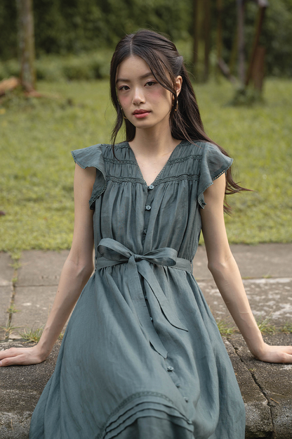 Floret Flutter Dress (Midnight Teal)