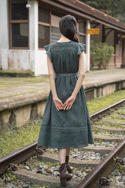 Floret Flutter Dress (Midnight Teal)