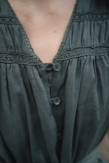 Floret Flutter Dress (Midnight Teal)