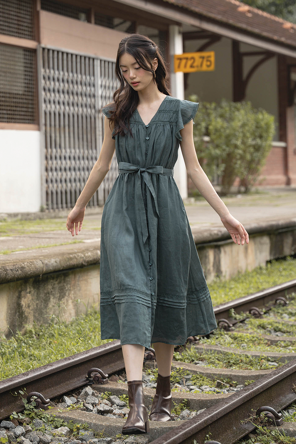 Floret Flutter Dress (Midnight Teal)