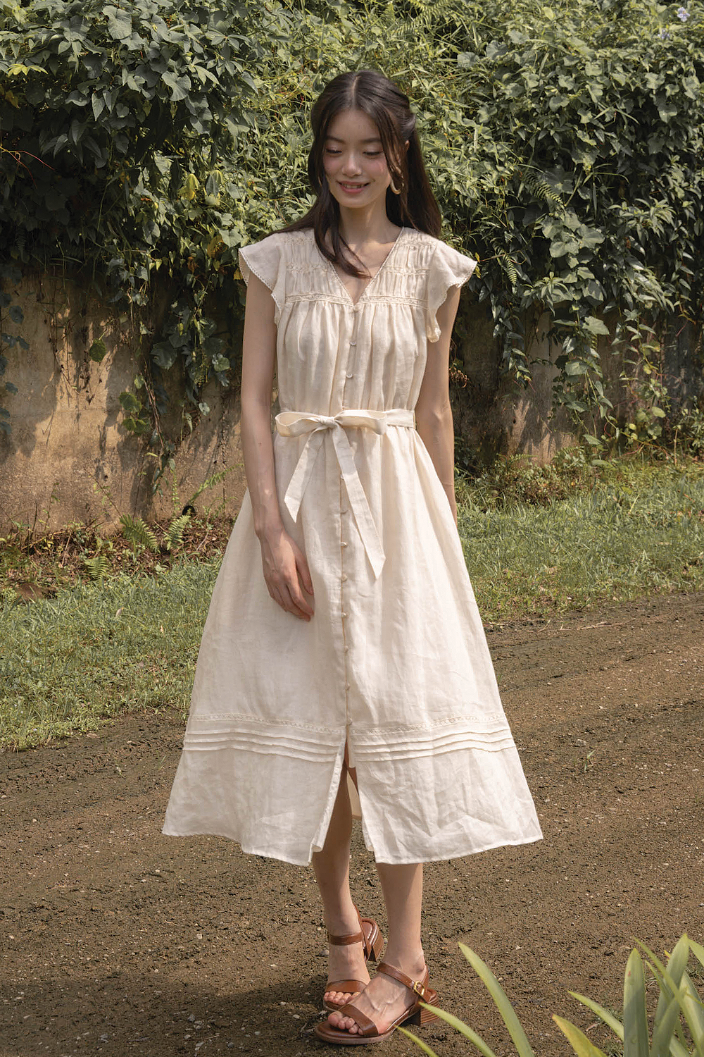 Floret Flutter Dress (Soft Oat)