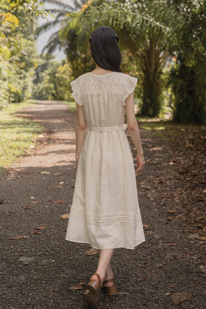 Floret Flutter Dress (Soft Oat)