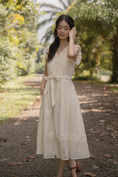 Floret Flutter Dress (Soft Oat)