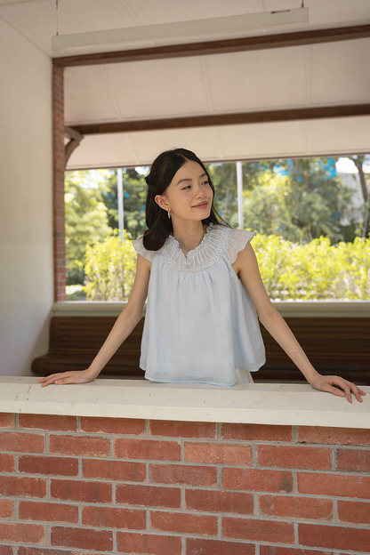 Floret Gathered Blouse (Cloud Blue)
