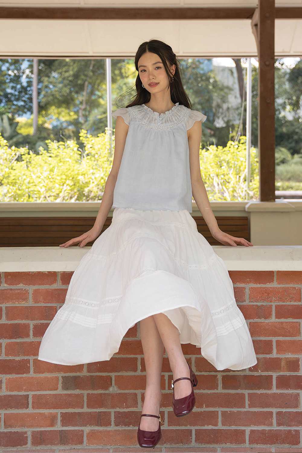 Floret Gathered Blouse (Cloud Blue)