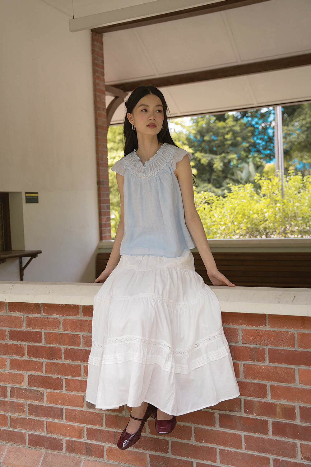 Floret Gathered Blouse (Cloud Blue)
