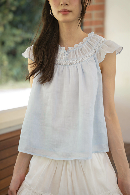 Floret Gathered Blouse (Cloud Blue)