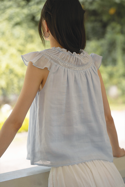 Floret Gathered Blouse (Cloud Blue)