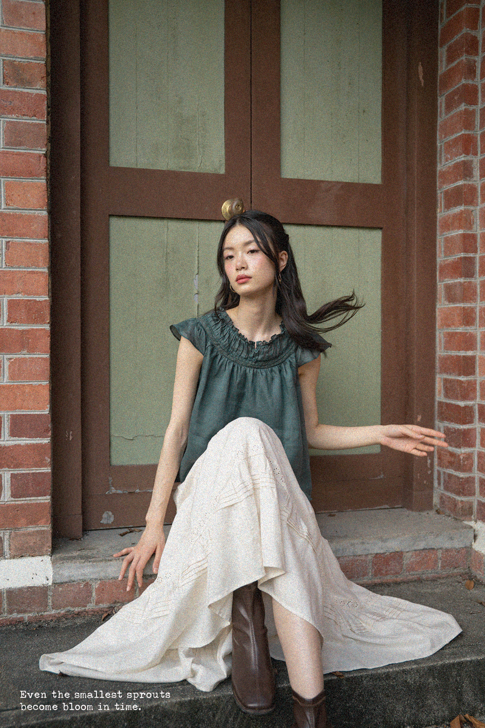 Floret Gathered Blouse (Midnight Teal)