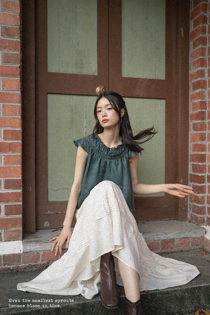 Floret Gathered Blouse (Midnight Teal)