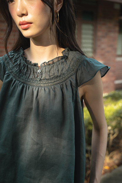 Floret Gathered Blouse (Midnight Teal)