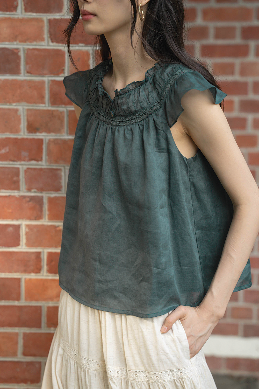 Floret Gathered Blouse (Midnight Teal)