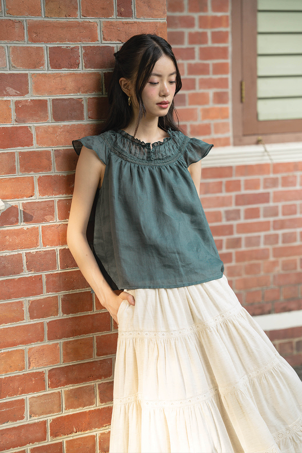 Floret Gathered Blouse (Midnight Teal)