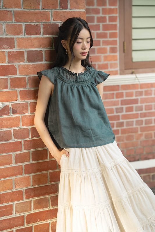 Floret Gathered Blouse (Midnight Teal)