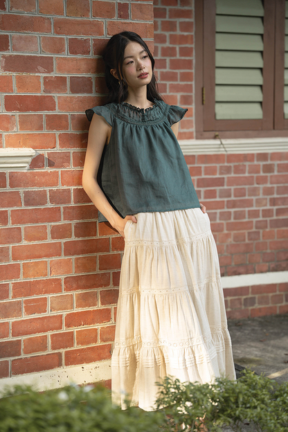 Floret Gathered Blouse (Midnight Teal)