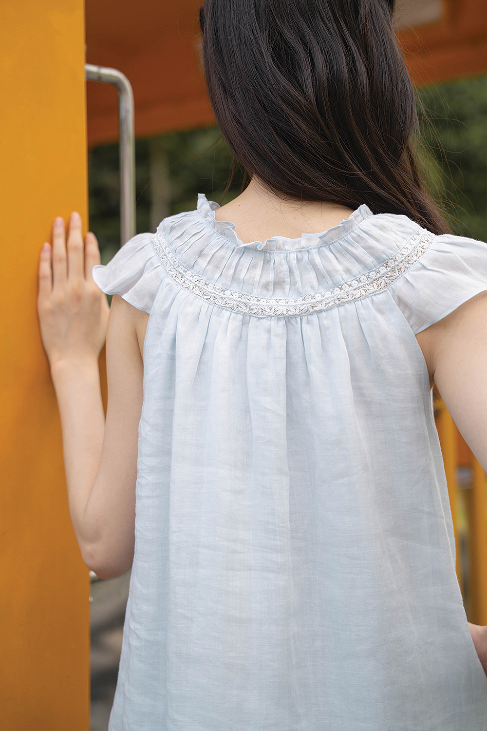 Floret Gathered Dress (Cloud Blue)