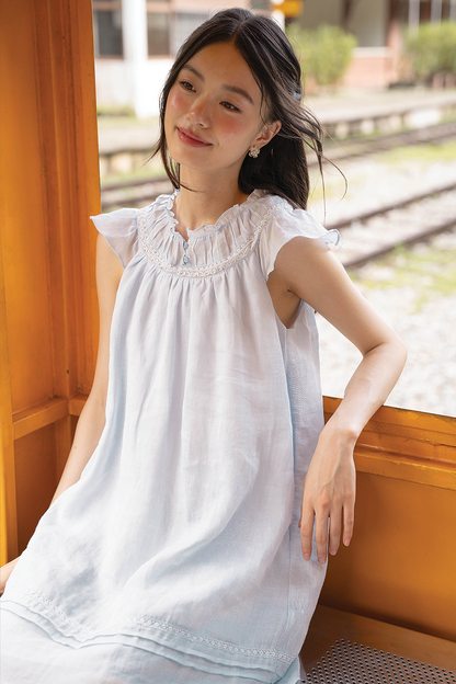 Floret Gathered Dress (Cloud Blue)