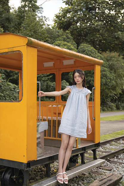 Floret Gathered Dress (Cloud Blue)