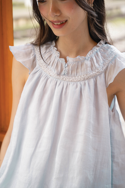 Floret Gathered Dress (Cloud Blue)