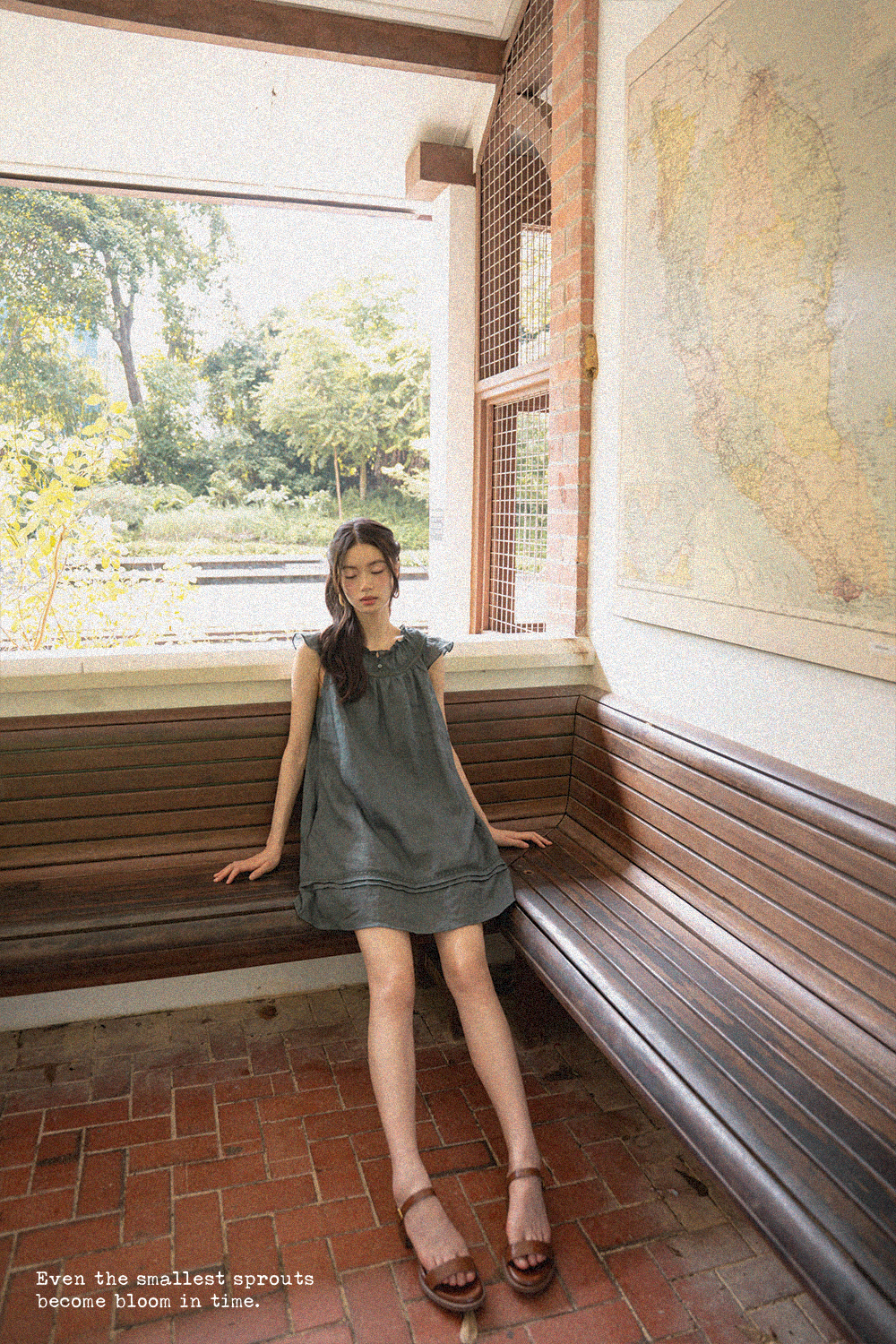 Floret Gathered Dress (Midnight Teal)