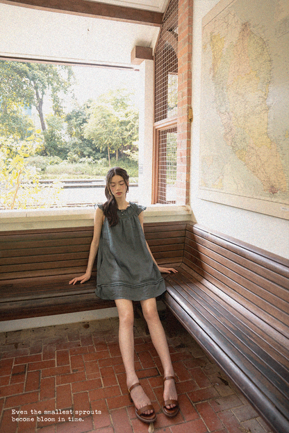 Floret Gathered Dress (Midnight Teal)