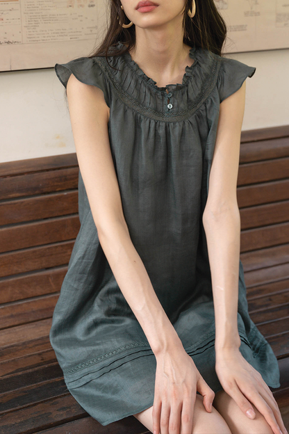 Floret Gathered Dress (Midnight Teal)