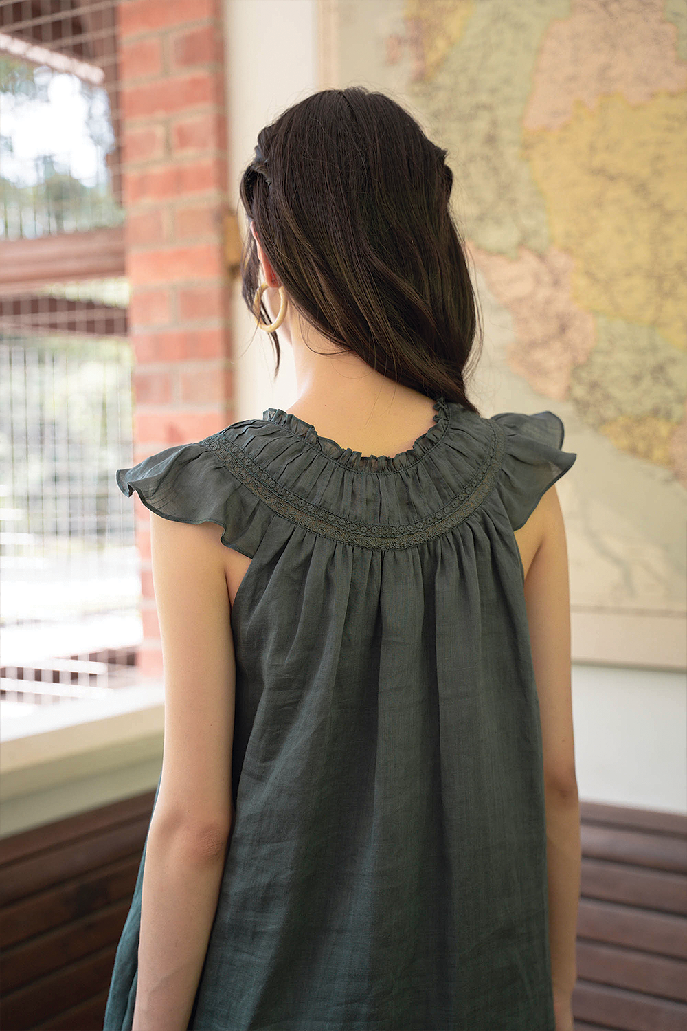 Floret Gathered Dress (Midnight Teal)