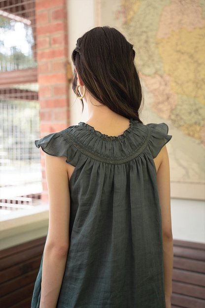 Floret Gathered Dress (Midnight Teal)