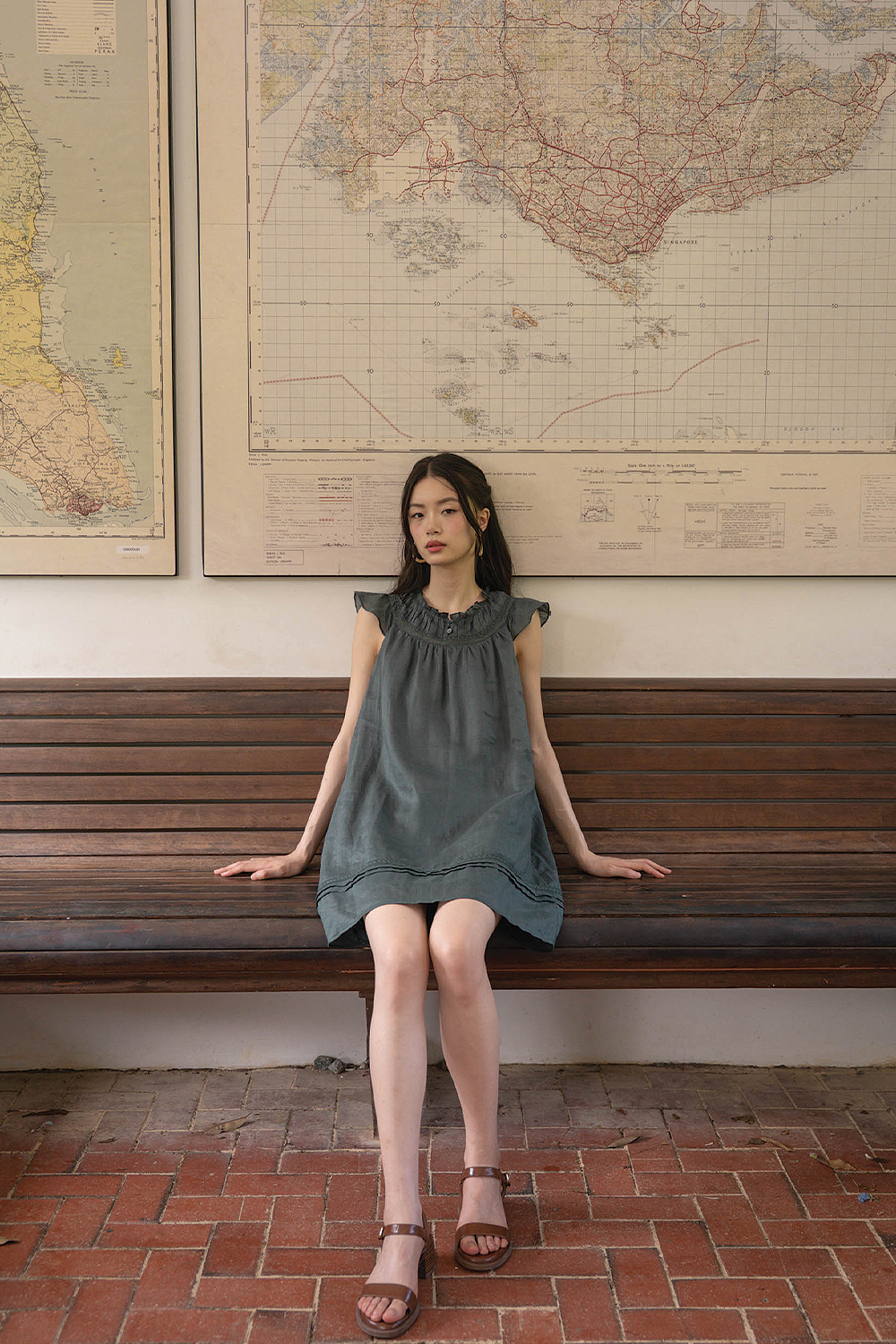 Floret Gathered Dress (Midnight Teal)