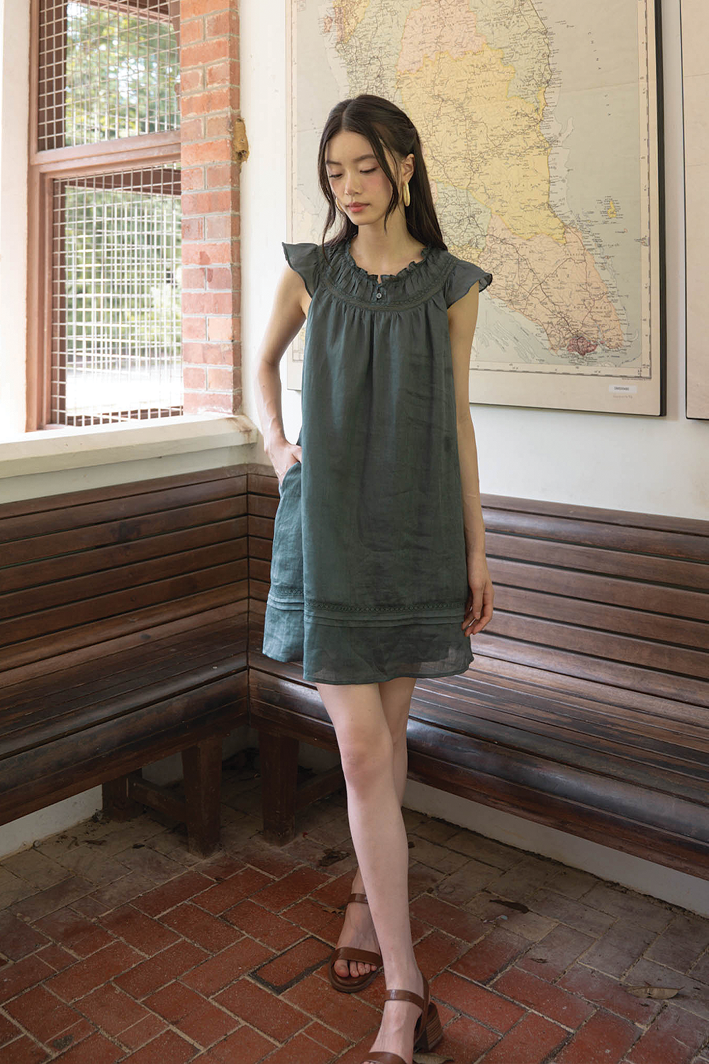 Floret Gathered Dress (Midnight Teal)