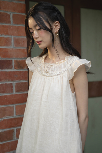 Floret Gathered Dress (Soft Oat)