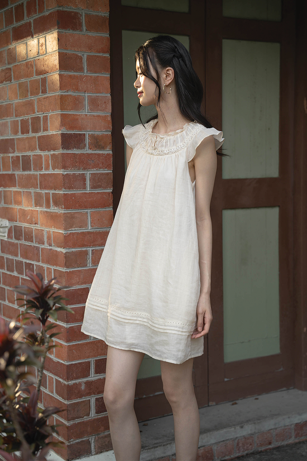 Floret Gathered Dress (Soft Oat)