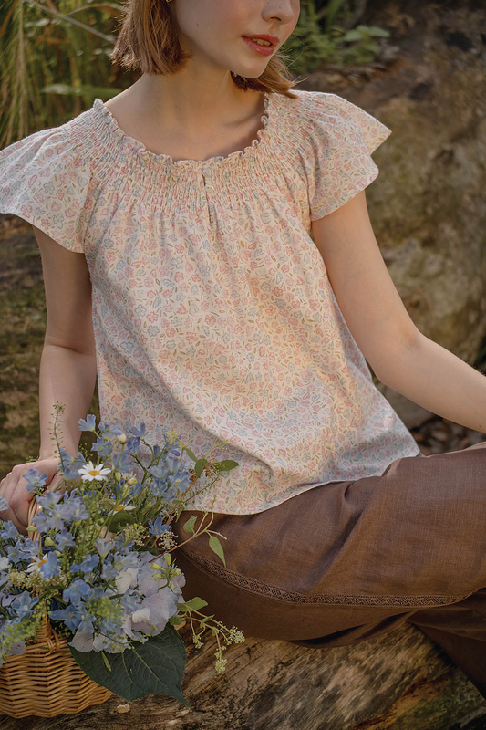 Hana Gathered Neck Blouse (Hydrangea Blue)