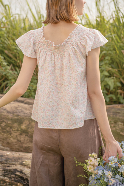 Hana Gathered Neck Blouse (Hydrangea Blue)