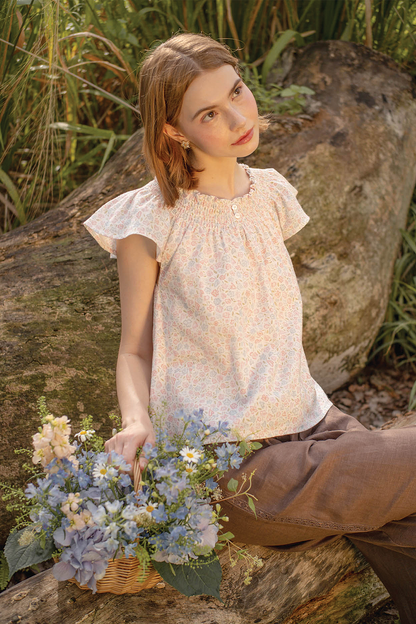 Hana Gathered Neck Blouse (Hydrangea Blue)