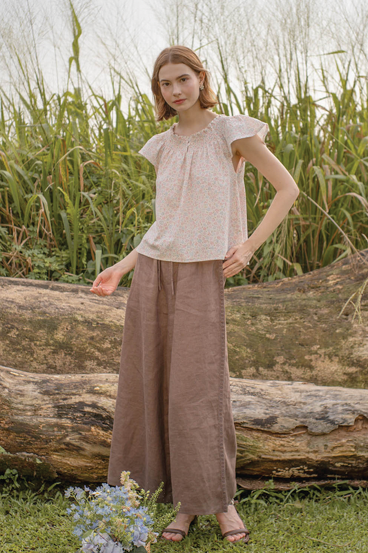 Hana Gathered Neck Blouse (Hydrangea Blue)