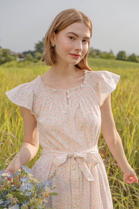 (Pre-order) Hana Gathered Neck Dress (Hydrangea Blue)