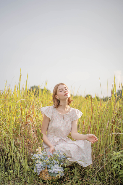 (Pre-order) Hana Gathered Neck Dress (Hydrangea Blue)