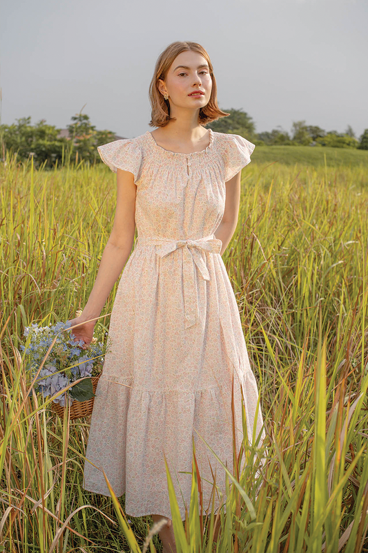 (Pre-order) Hana Gathered Neck Dress (Hydrangea Blue)